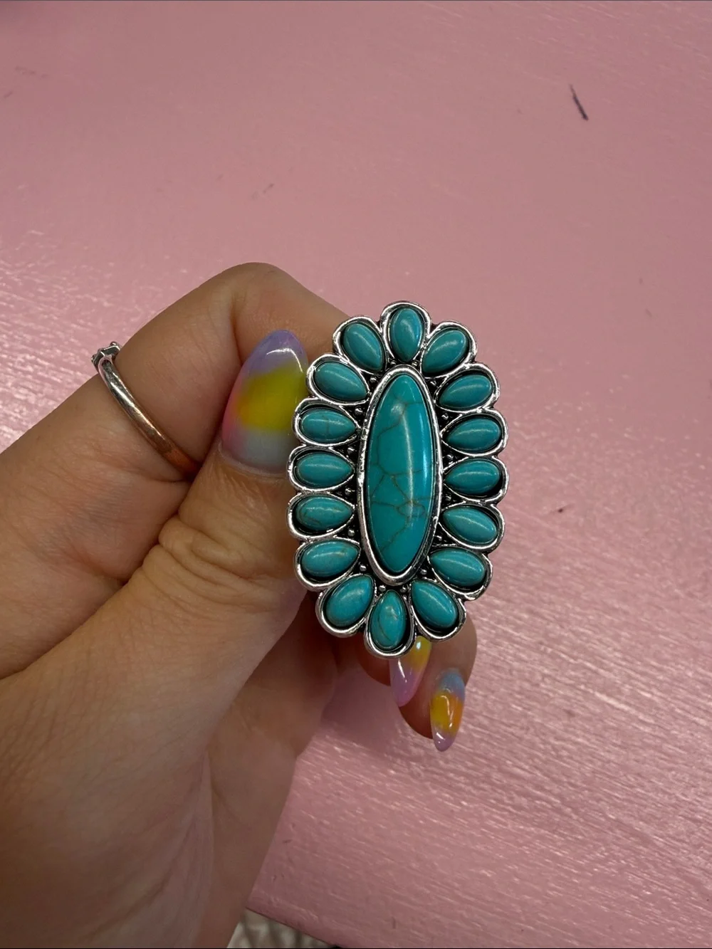 Turquoise Cluster Oval Statement Ring - Women Jewelry